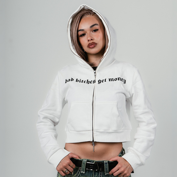 EYTH - Bad B*tches Get Money Full Zip Crop Hoodie